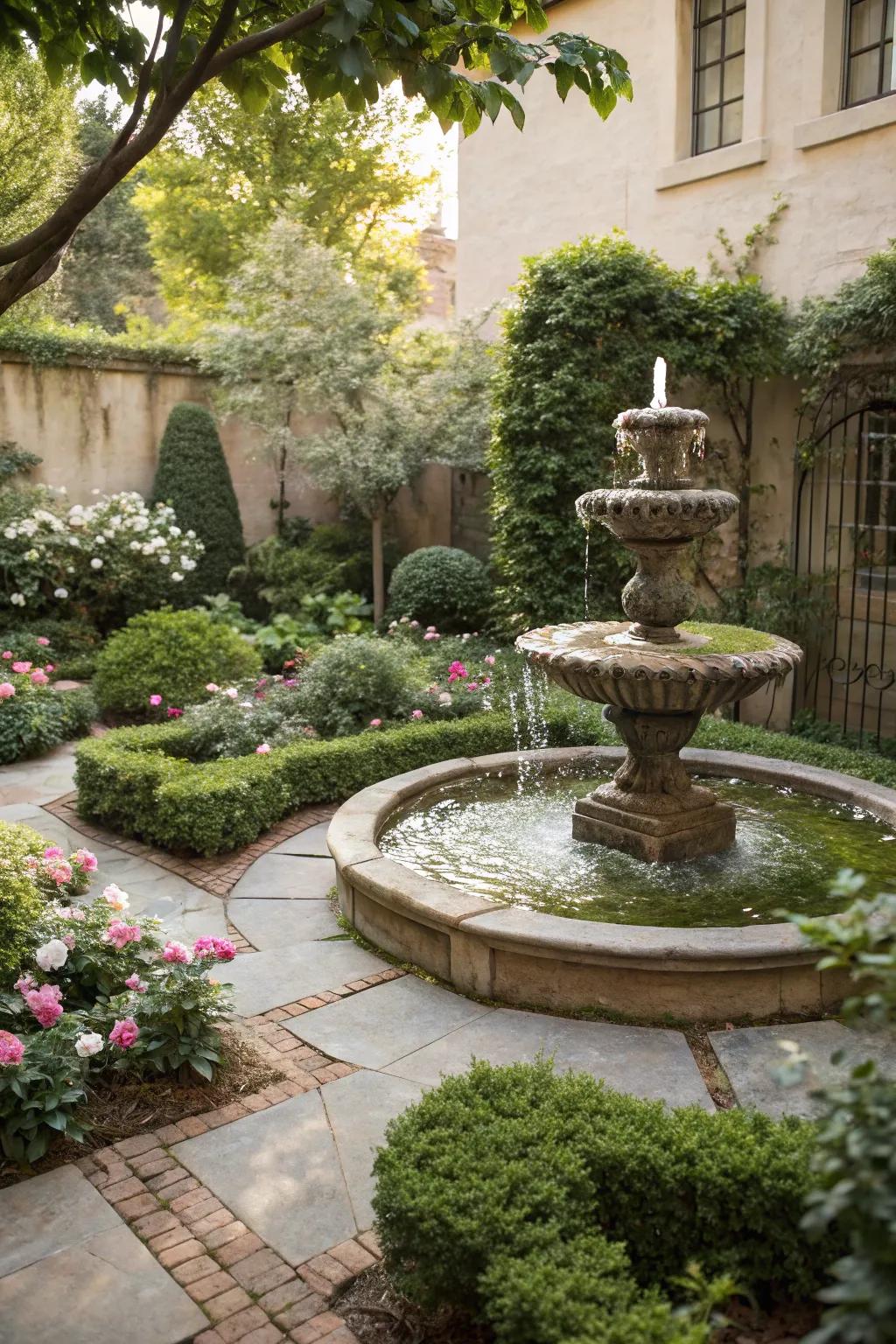 A small water feature adding serenity to a modern garden.