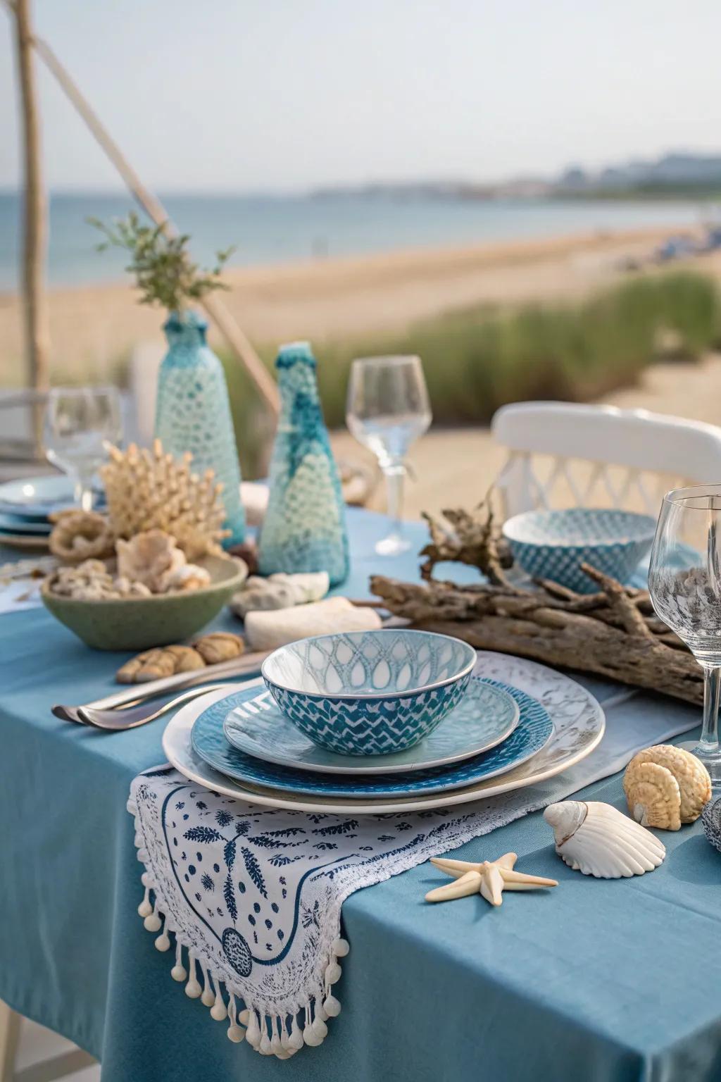 Oceanic azures deliver a soothing seaside mood to your dining space.