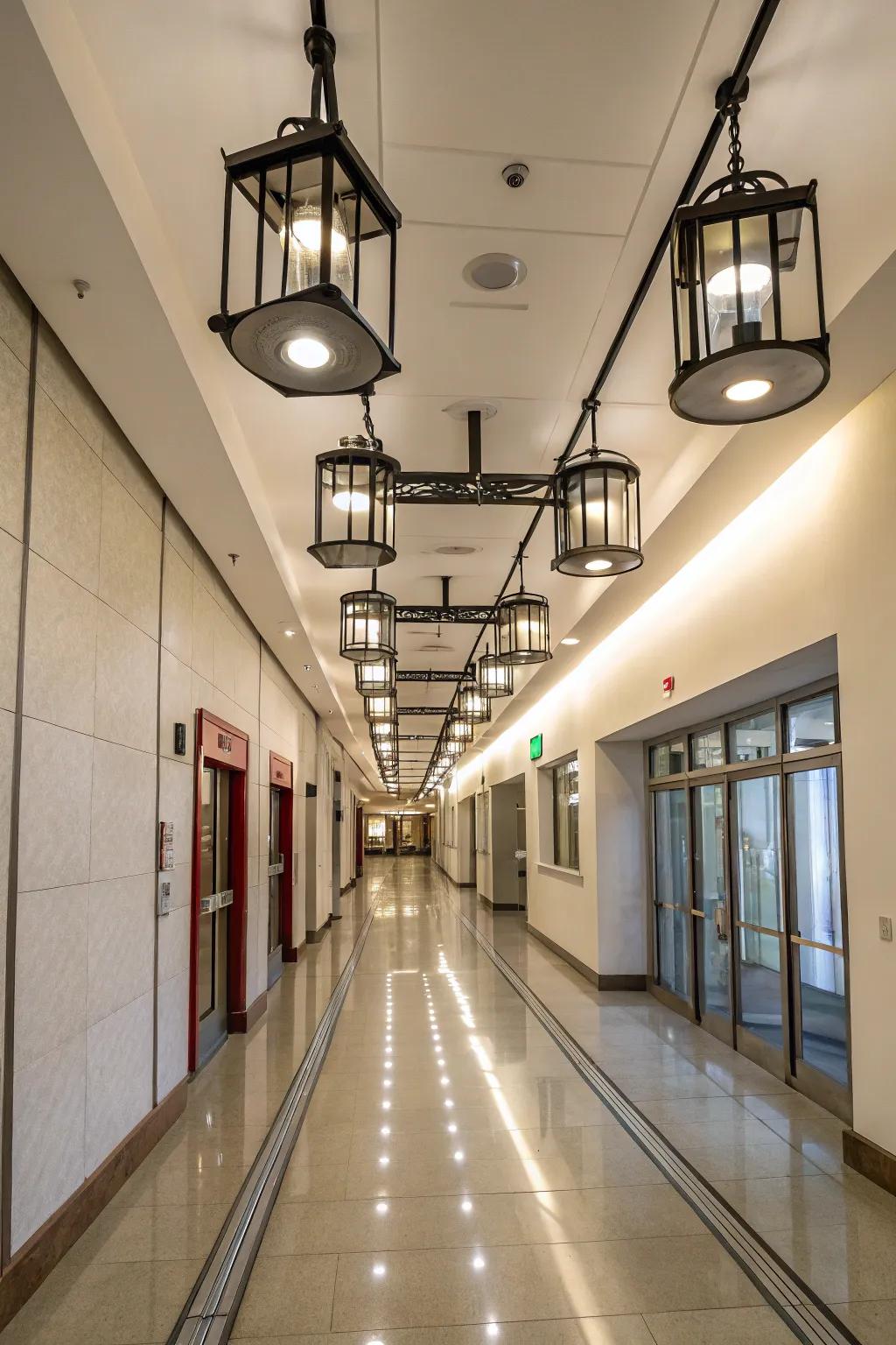 Corridor showcasing a distinctive monorail rail illumination system.