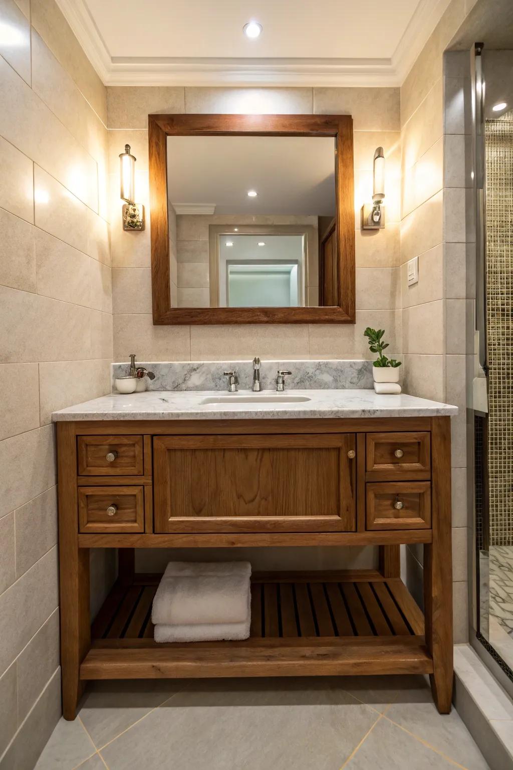 A freestanding vanity provides both flair and utility.