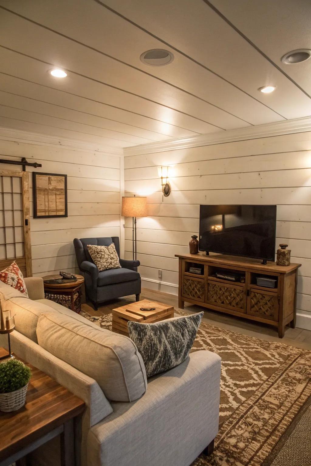 Shiplap accent brings warmth.