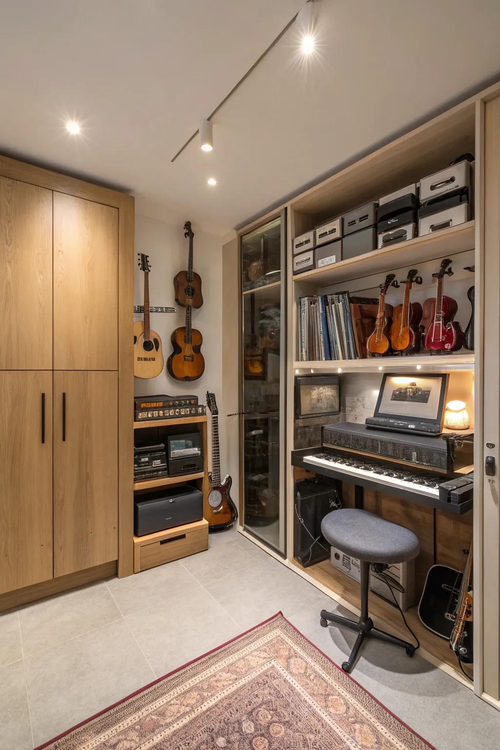 Concealed storage maintains tidiness.