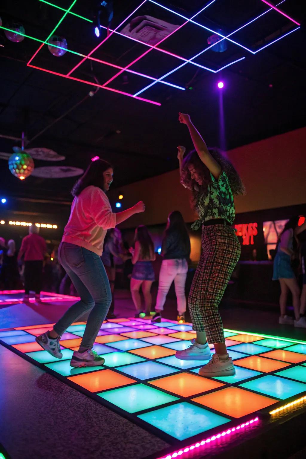 A neon promenade exhibiting radiant hues, stirring the celebration to life with spirited revelry.