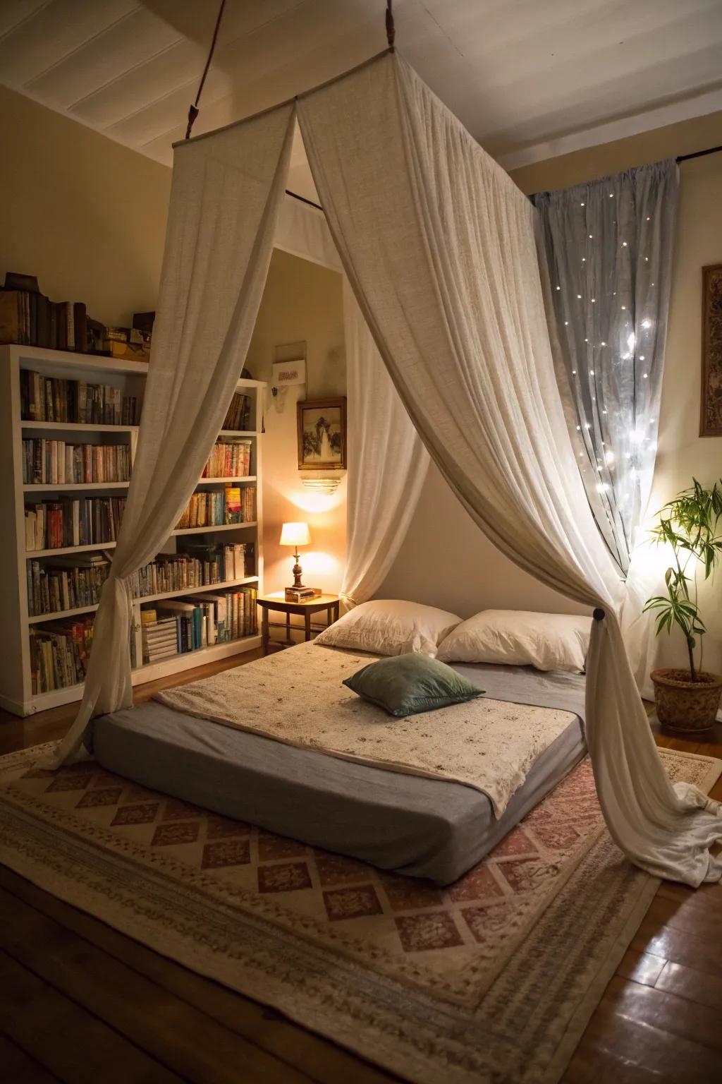 A canopy introduces grace and coziness to your bedroom.