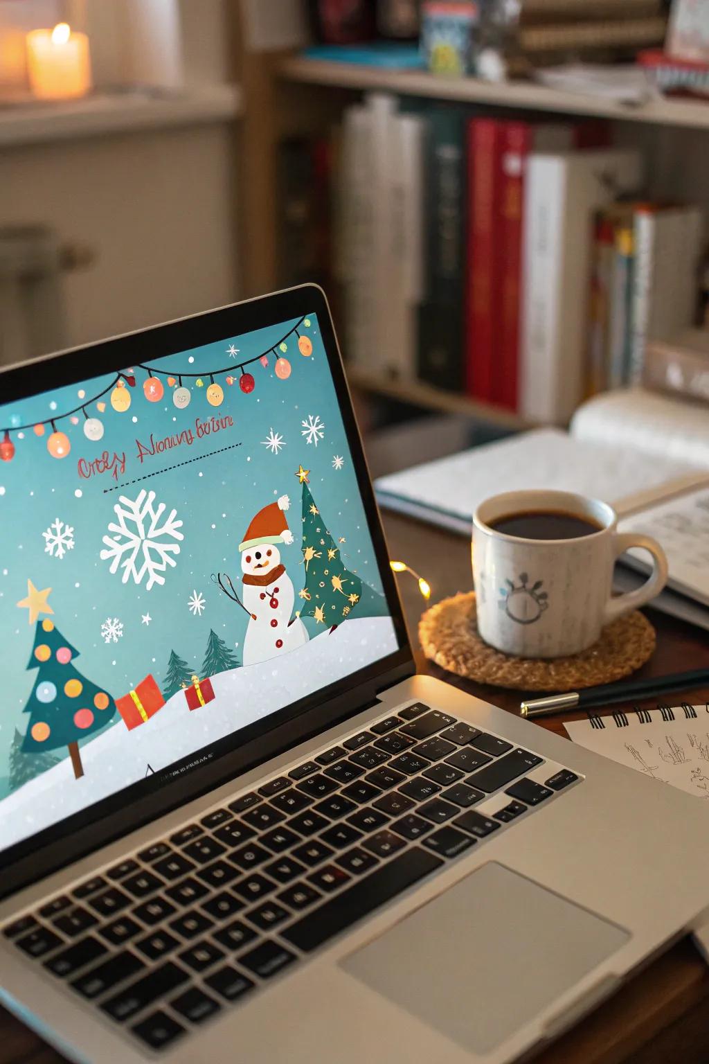A holiday screensaver imparts celebratory cheer to your digital domain.