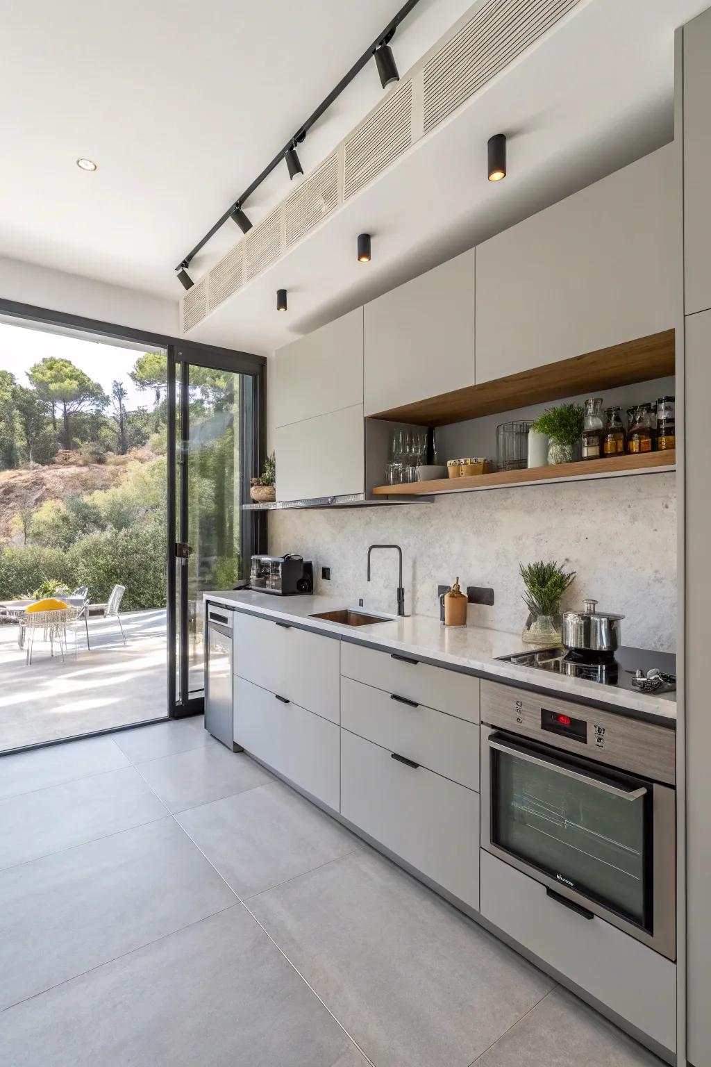 Multi-functional fixtures boost efficiency in a kitchen.