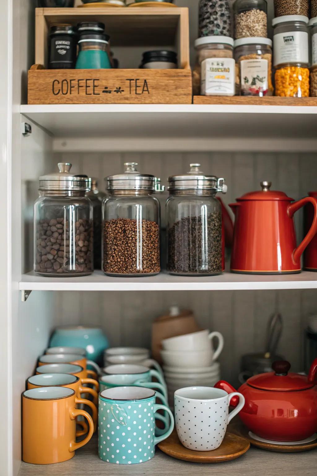 All the essential coffee items are grouped together in this beverage center.