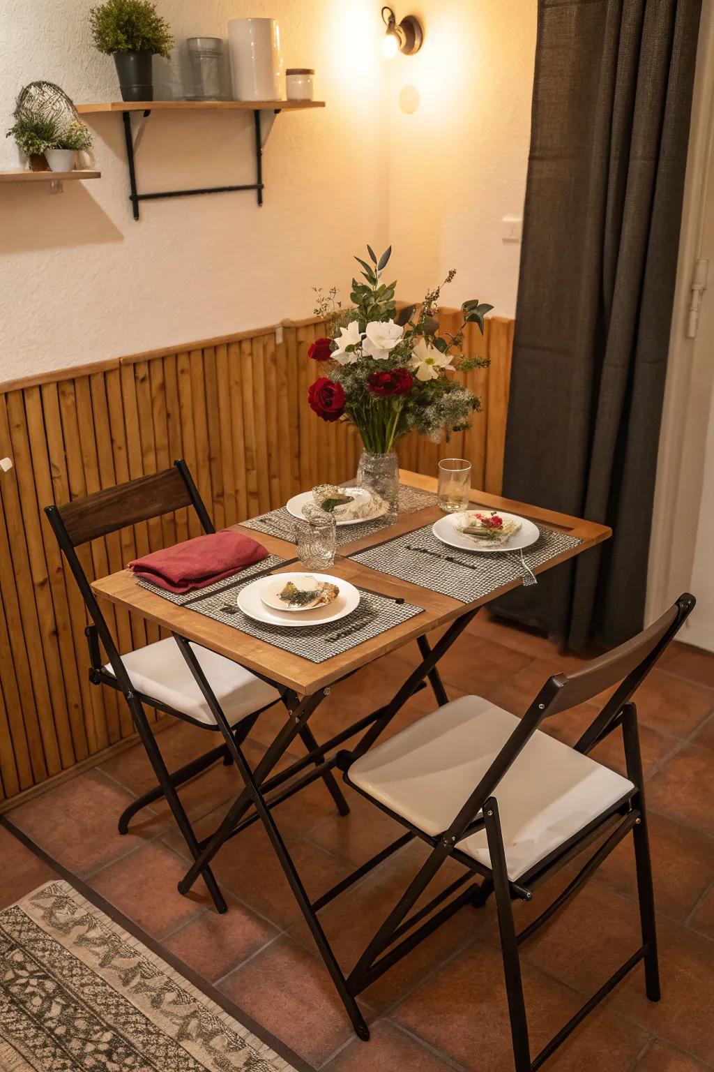Folding furniture works perfectly for smaller dining spaces.