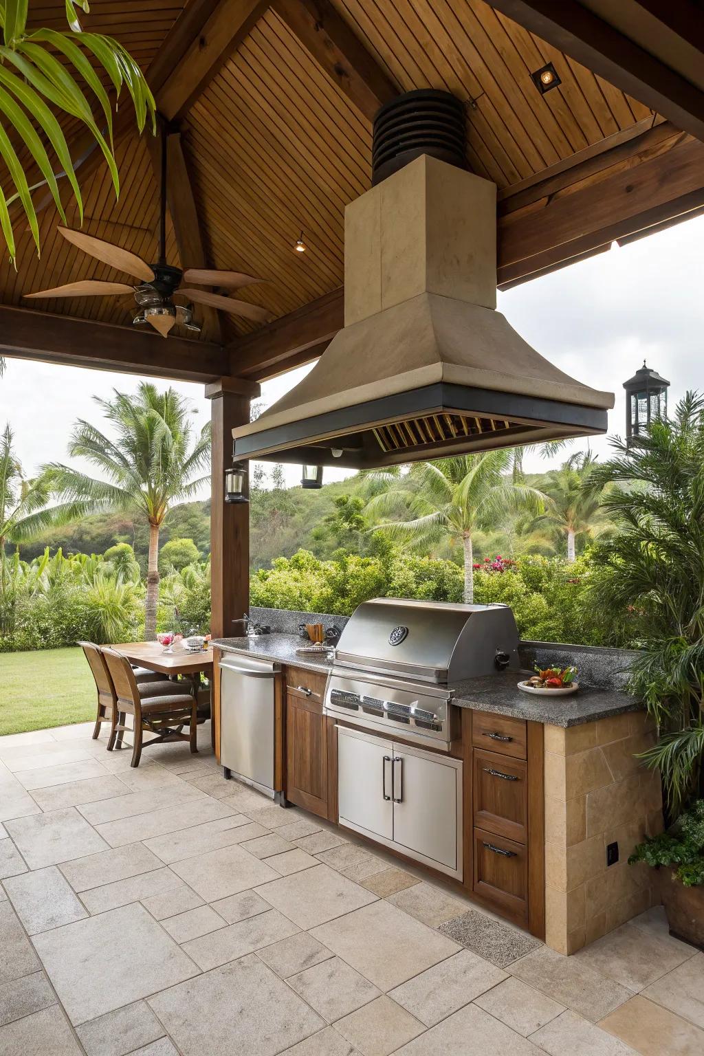 Island-style canopies create a central point.