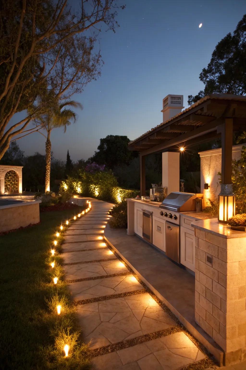 Pathway illumination ensures safety while enhancing the aesthetic.