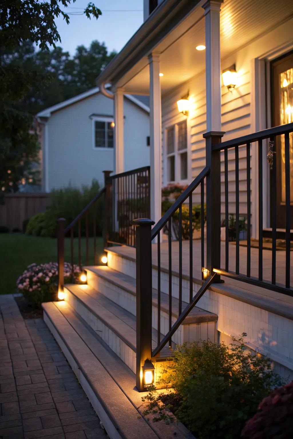 Balustrade lights append a subtle radiance to your veranda.