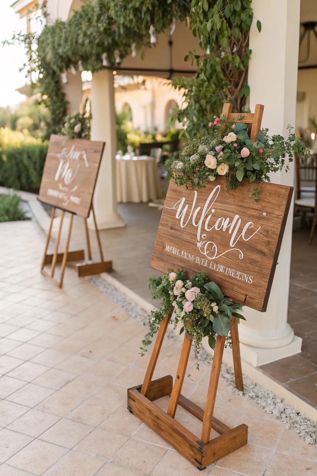 Customized signs guide and greet guests with panache.