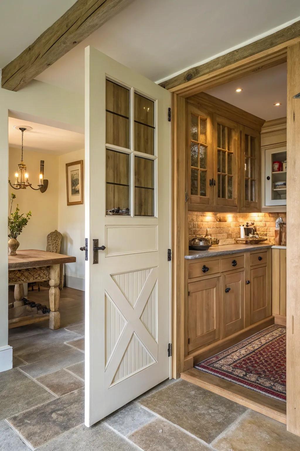 Two-part entrances contribute allure and practicality to any culinary space.