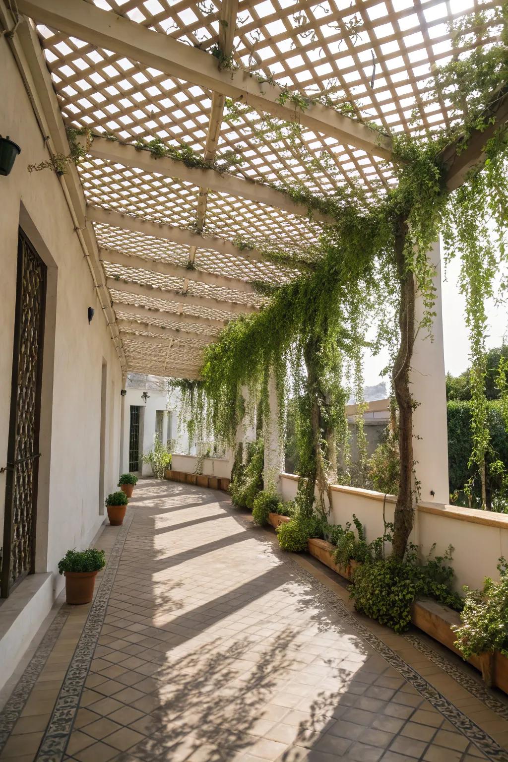 A lattice ceiling adds charm and a touch of nature to your patio.
