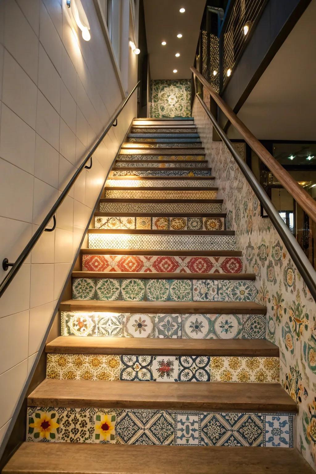 Inject design into your stairwell with patterned wallpaper panels.