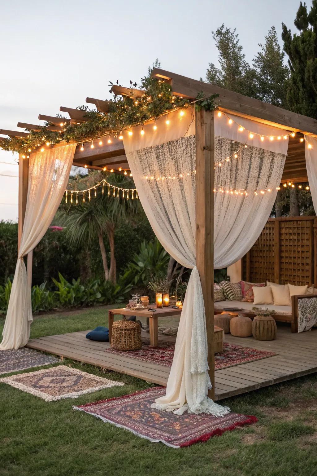 Pergola tents exude a carefree, bohemian charm.