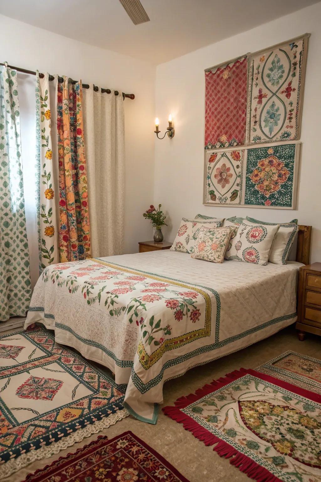 Patterned materials create a cozy room.