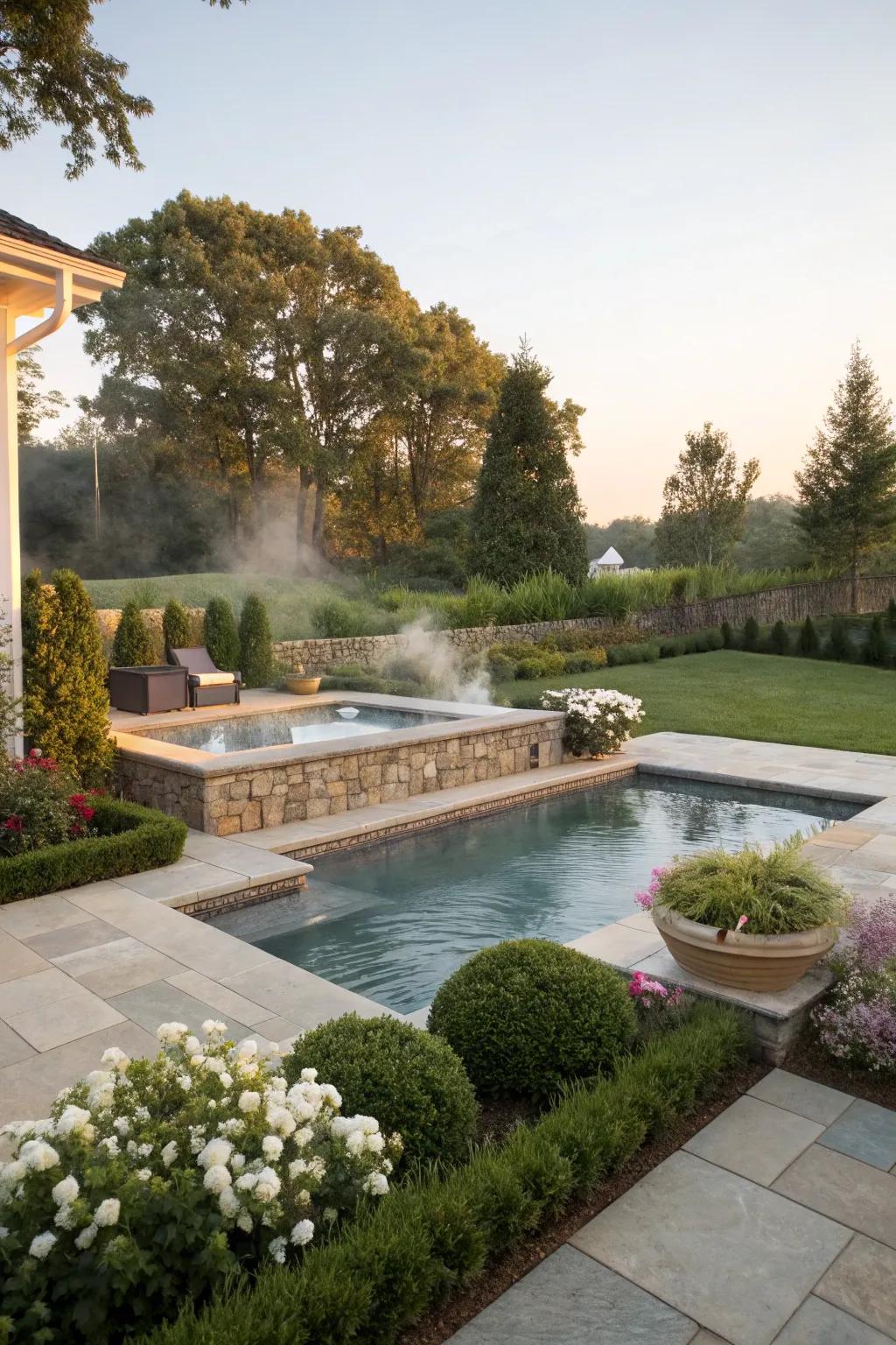 A luxurious pool featuring an integrated spa for ultimate relaxation.