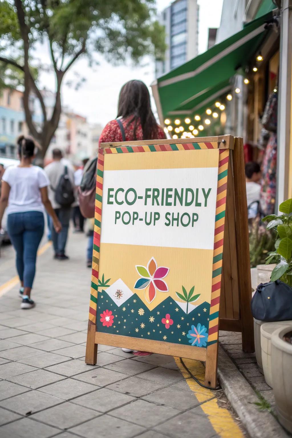 Eco-conscious sign fashioned from sustainable materials, showcasing brand values.