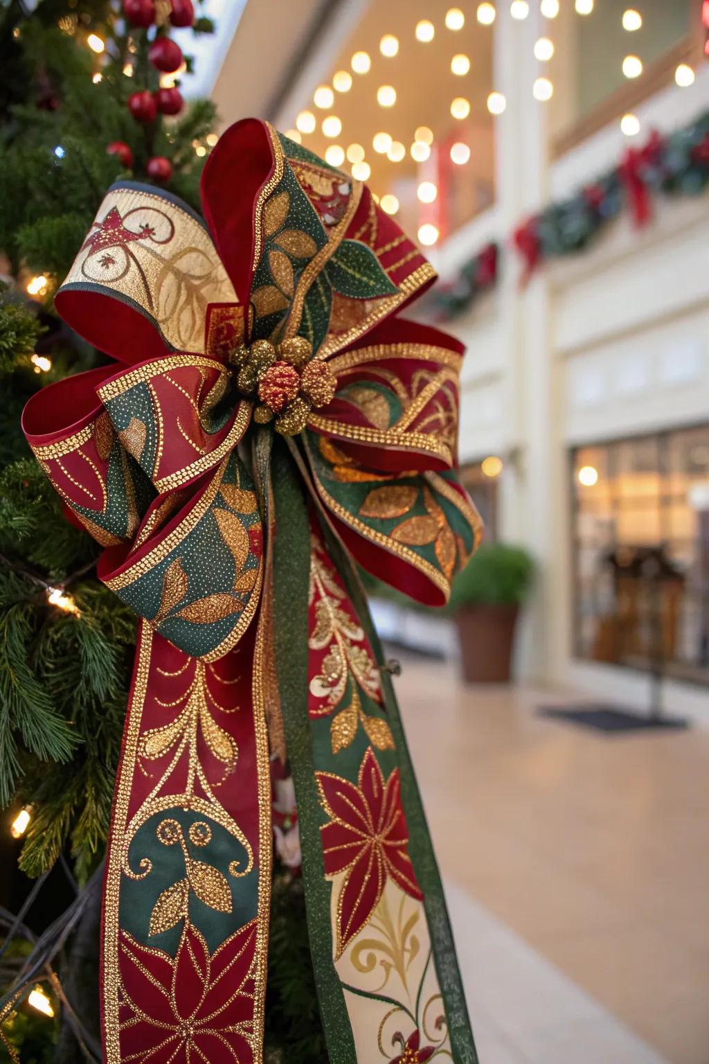 An elaborate Christmas ribbon imparts sophistication.