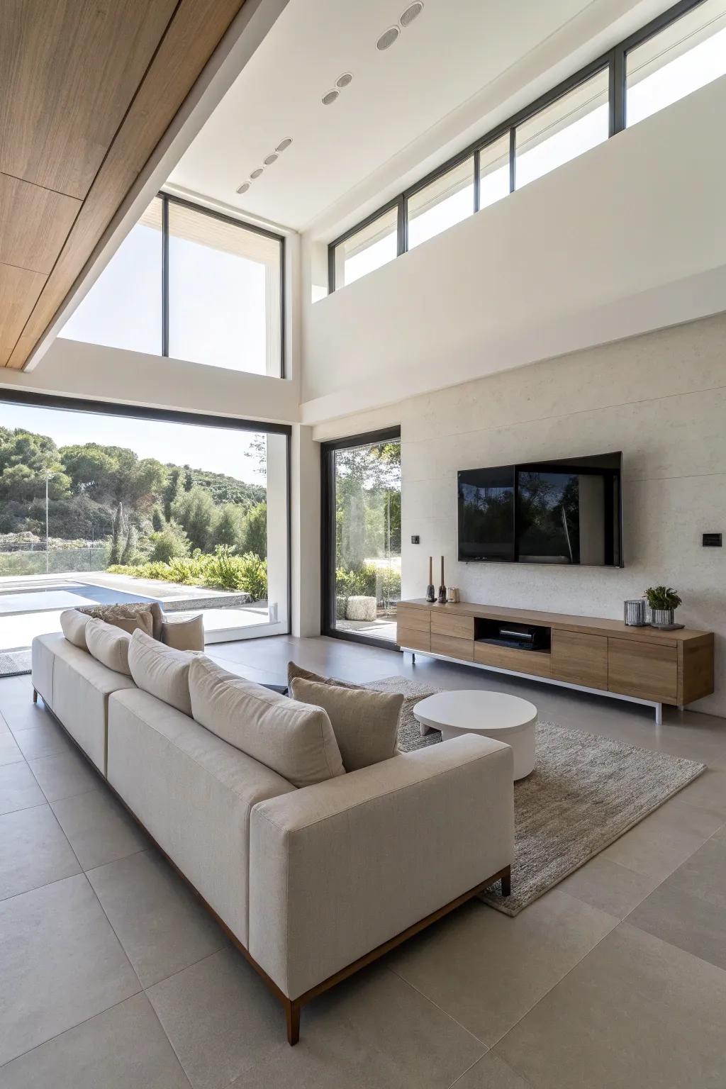 Floating furniture creates an open, airy feel.