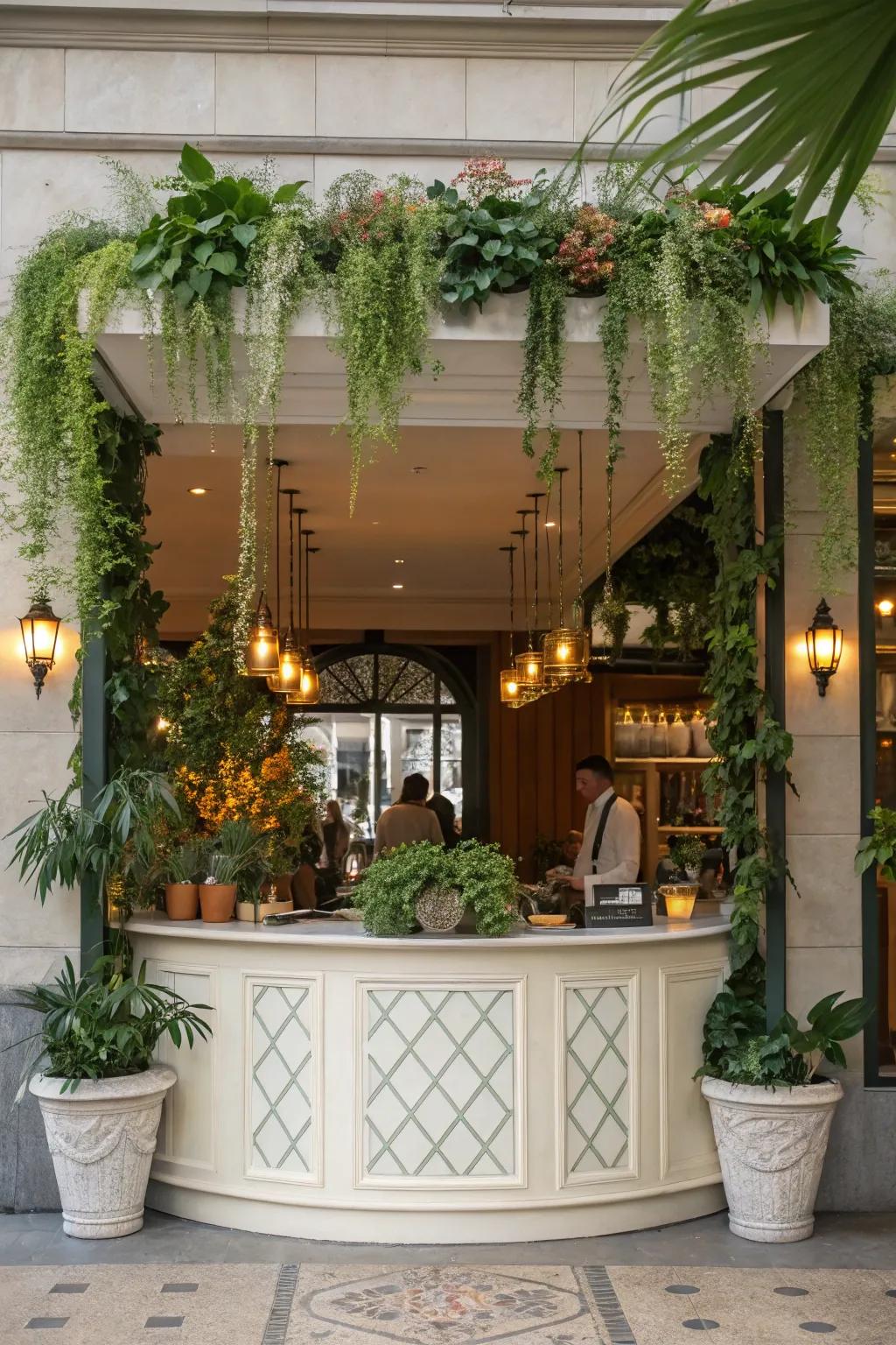 Vegetation can transform your reception desk into a revitalizing oasis.