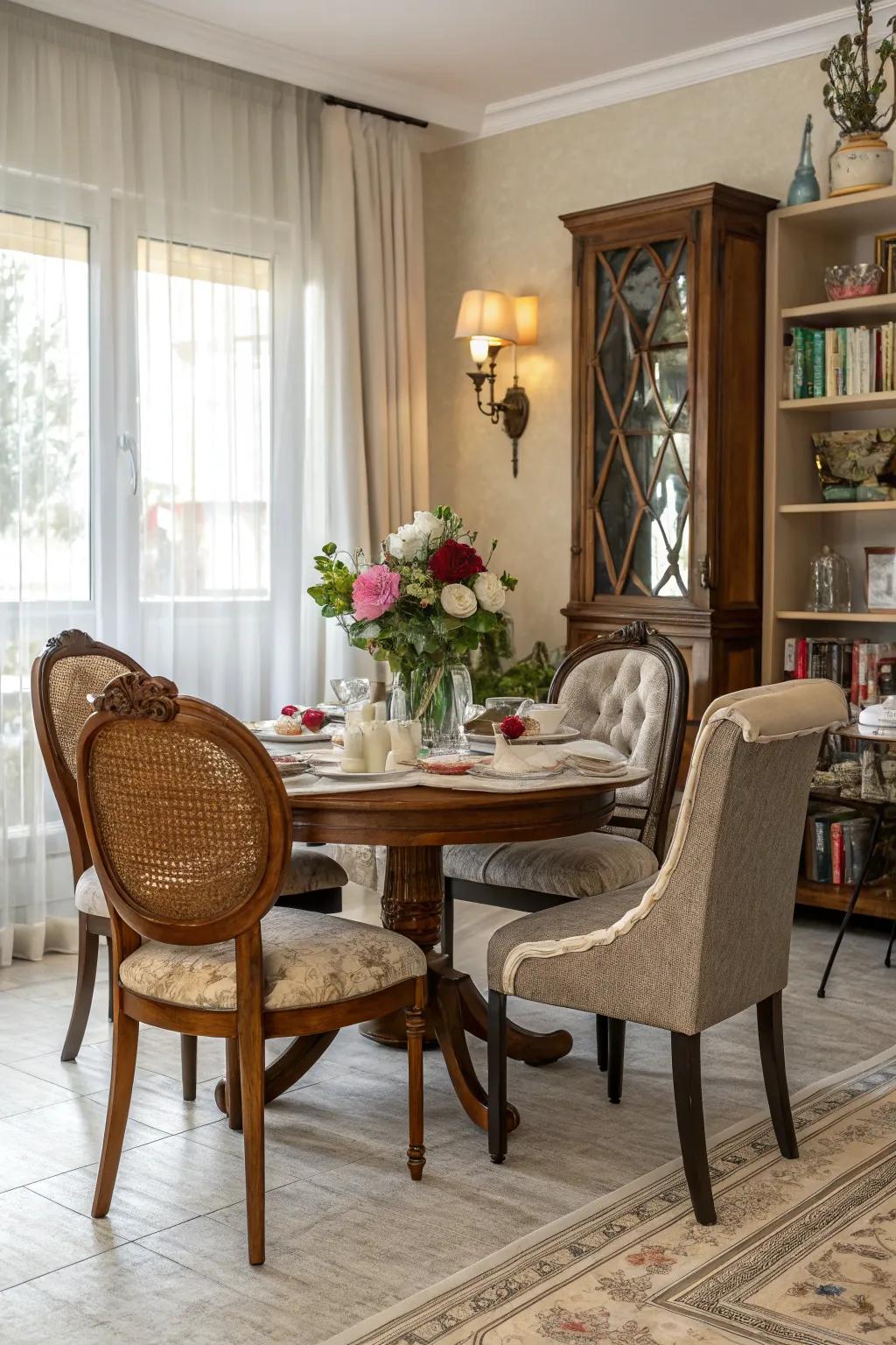 Eclectic furniture mixes add personality.
