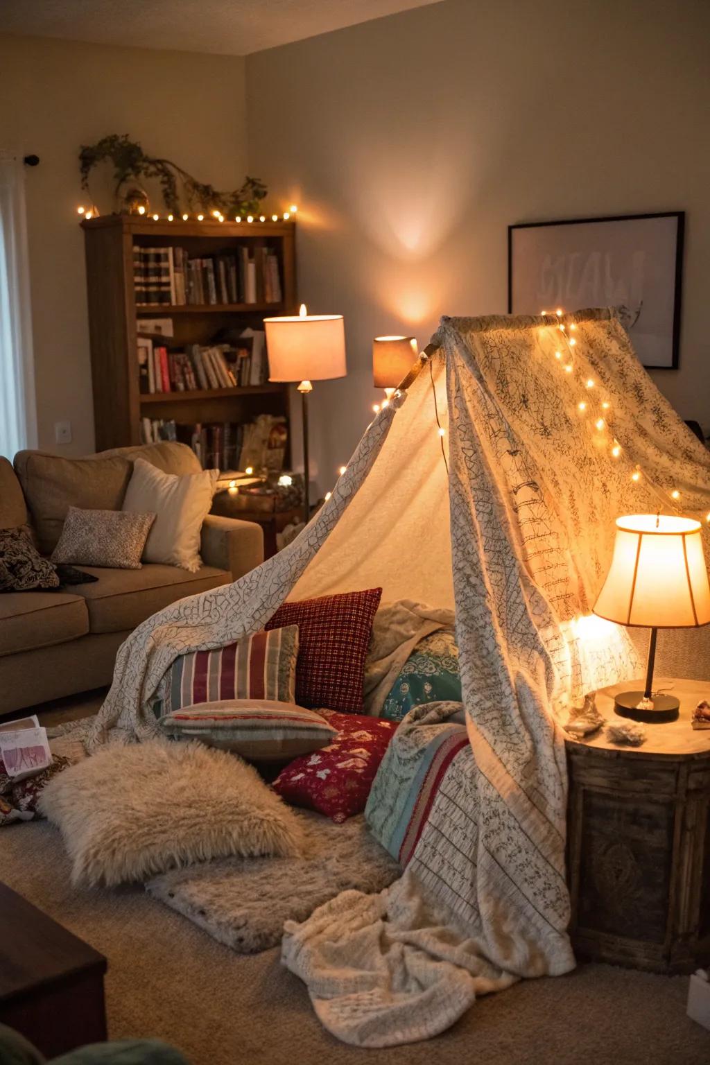 A blanket encampment delivers an eccentric and cozy departure.