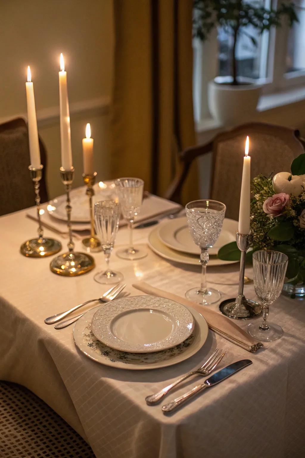 A repast illuminated by lights offers intimacy in dining.