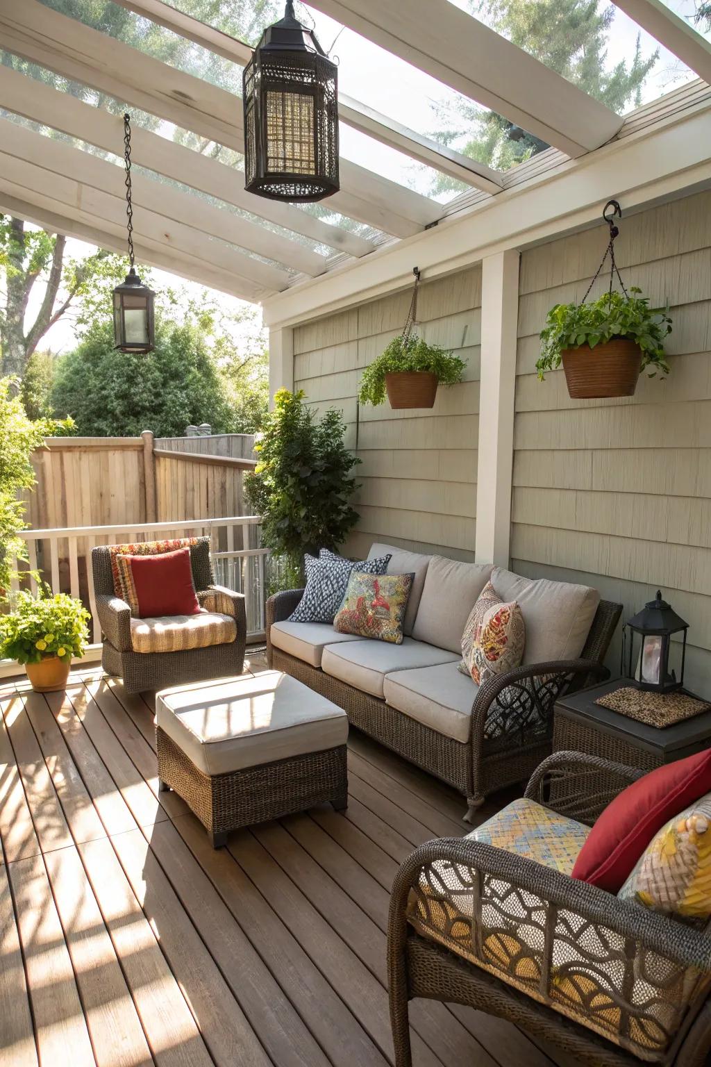 An enclosed transition zone offers a tranquil retreat with views of the outdoors.