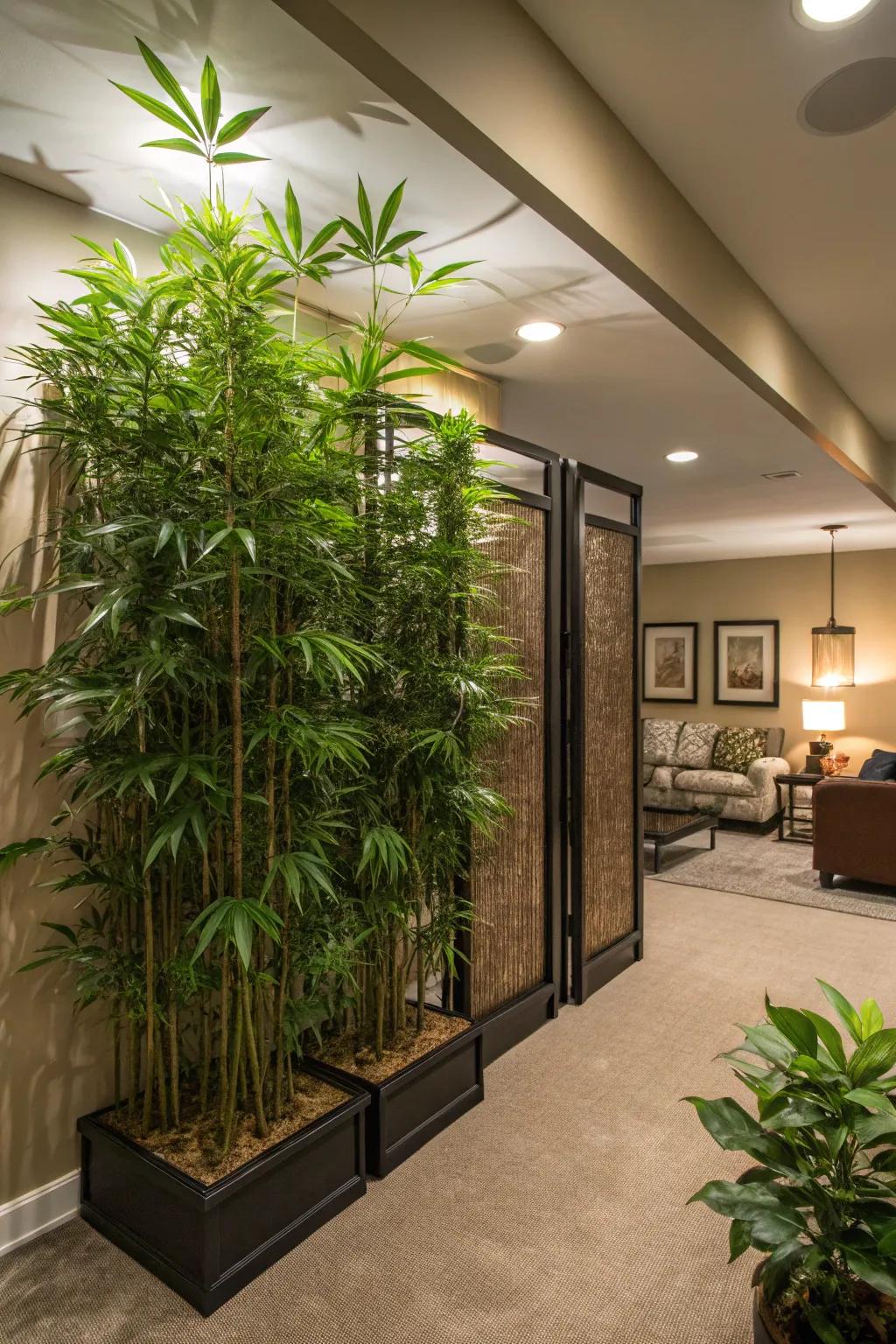 Botanicals serve as striking and organic room dividers.