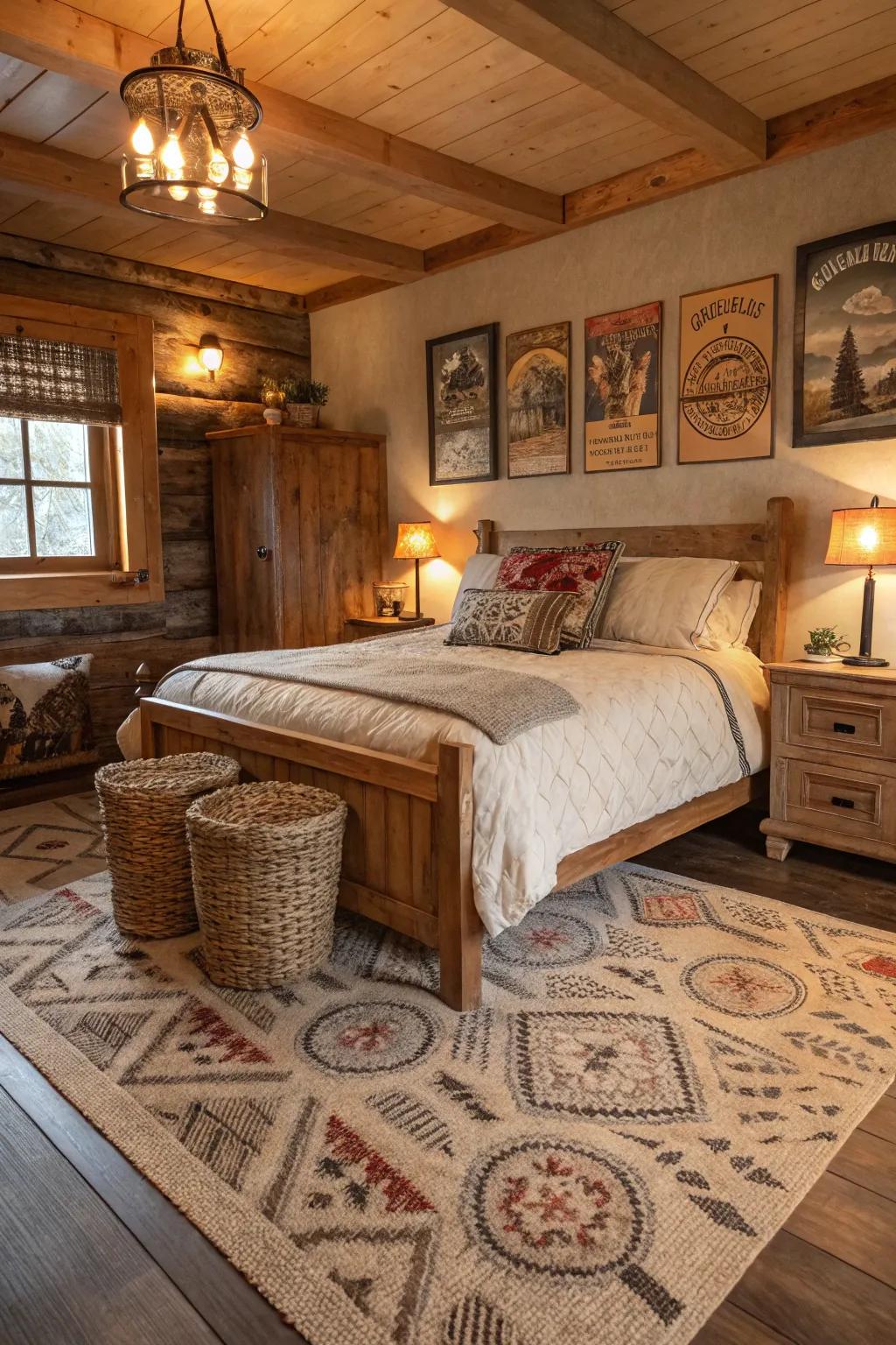 Vegetable fiber carpets contribute texture and nature-inspired style.