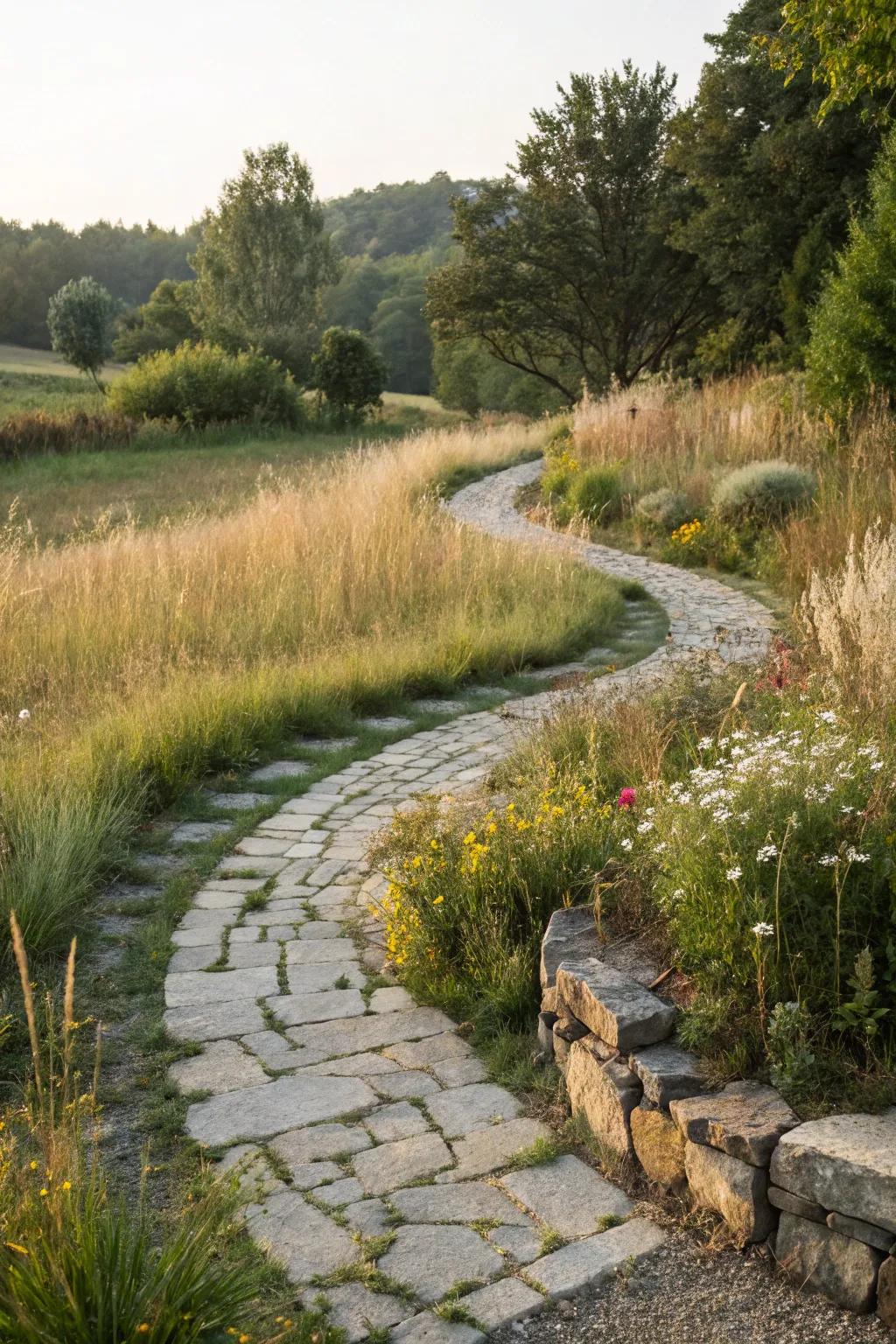 Arcuate passages beckoning exploration in a naturalistic garden.