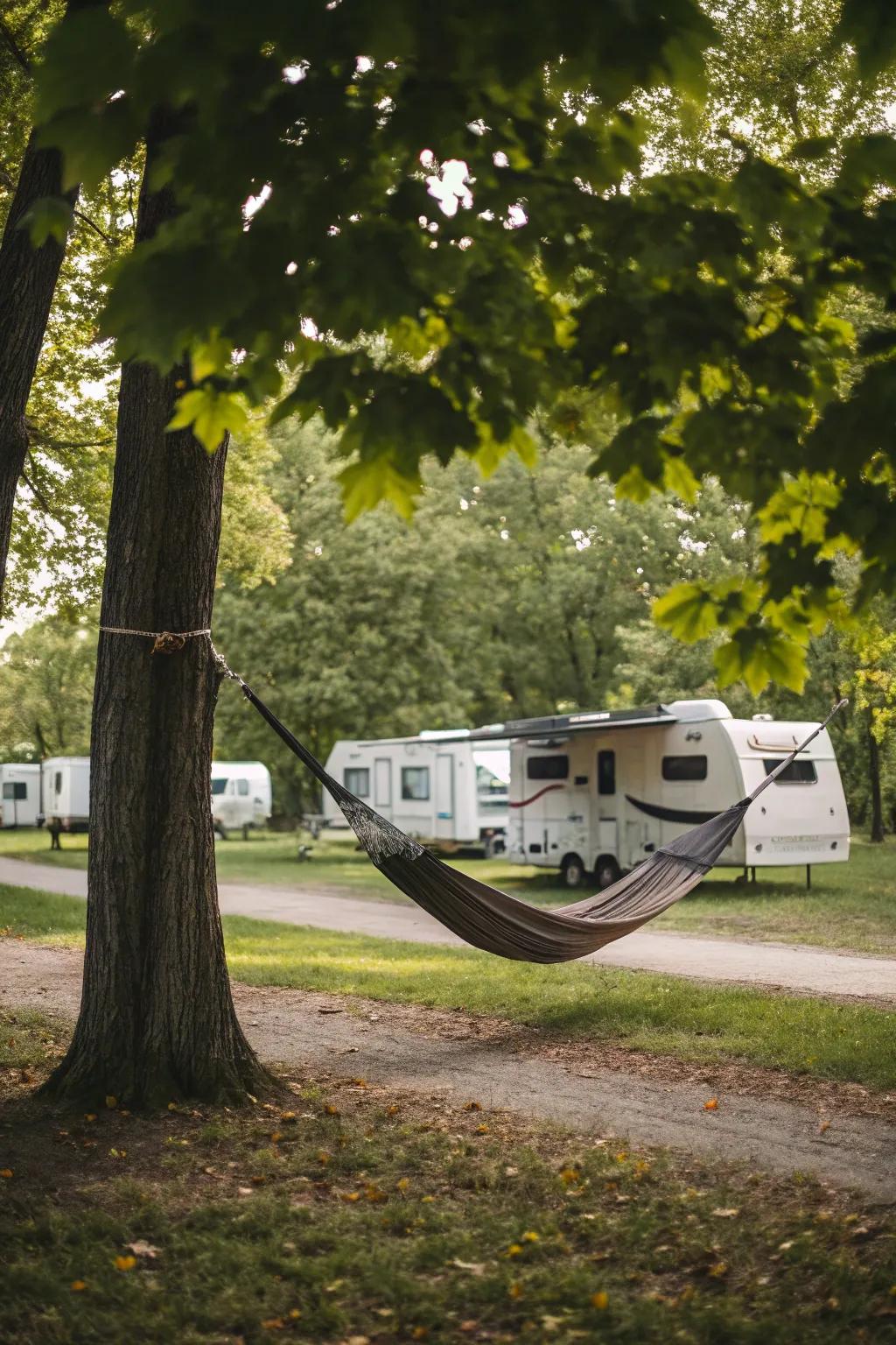 A hammock offers the perfect venue to unwind and rejuvenate.