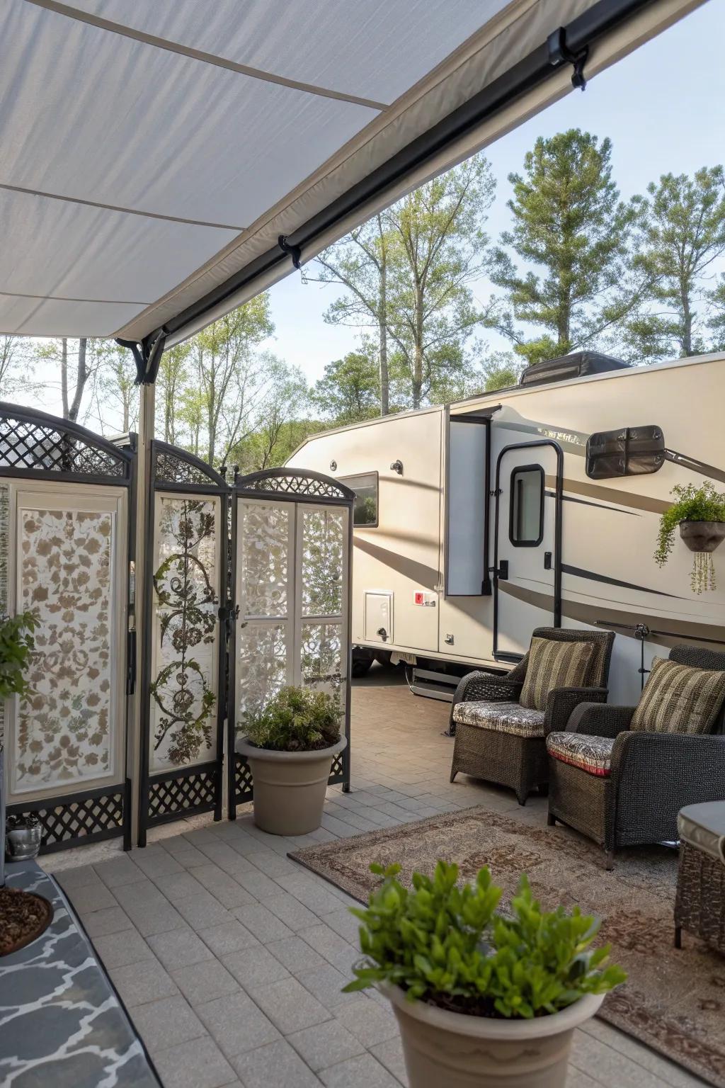 Privacy screens provide a secluded feel to your outdoor space.