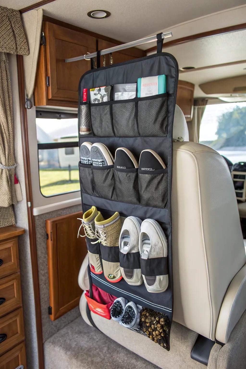 Maintain convenient shoe accessibility with over-the-seat organizers.