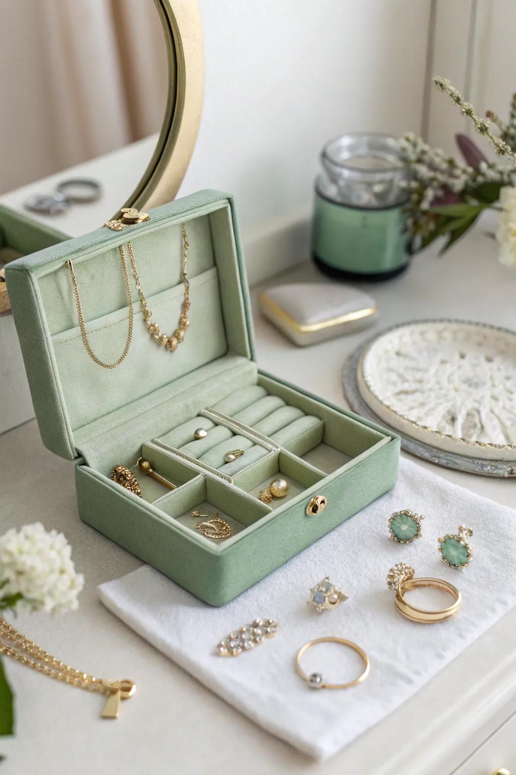 A sage green keepsake chest preserves treasures securely and elegantly.