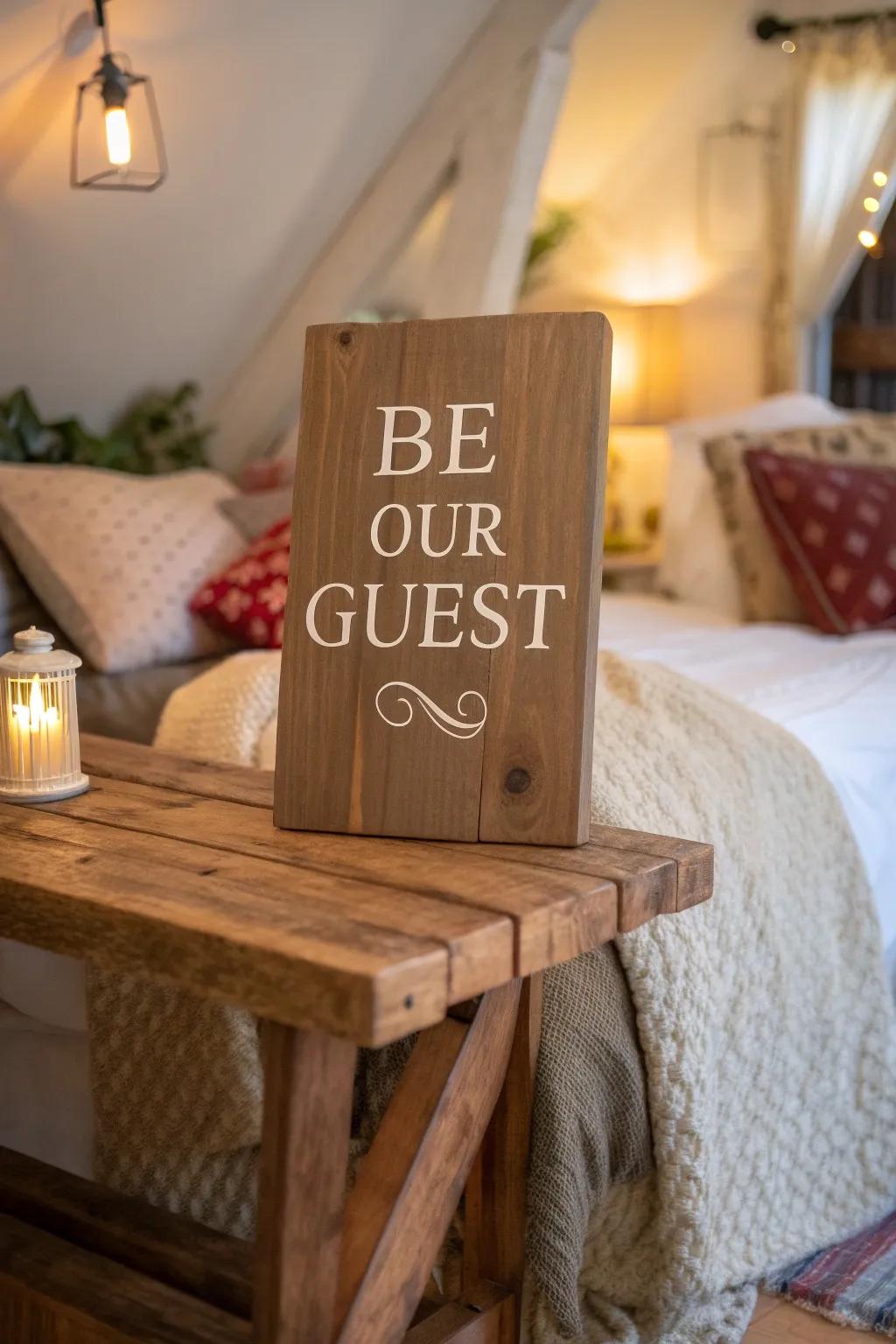 Fashion a welcoming vibe with 'Be Our Guest.'