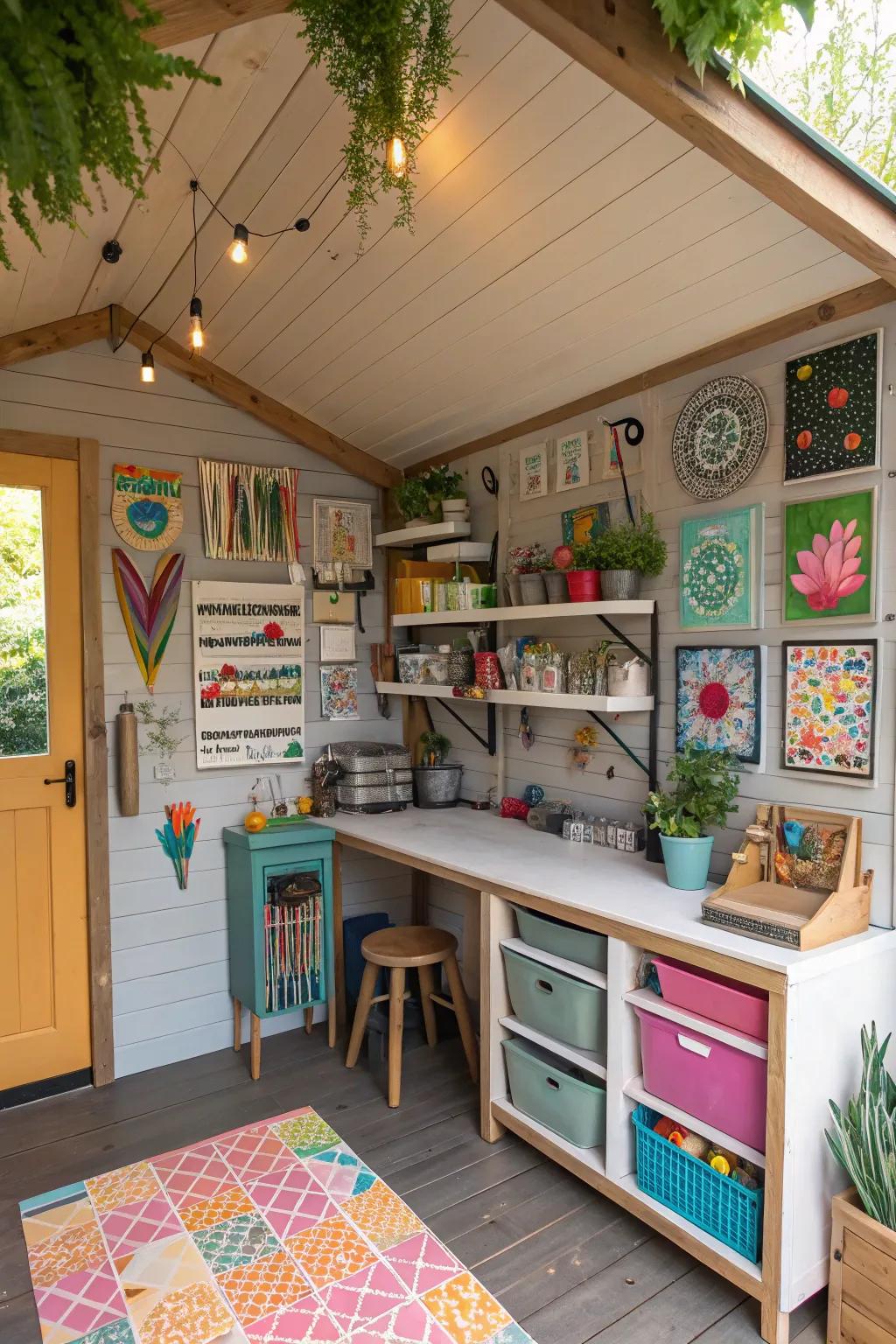 Turn your she shed into a hobby center with personalized decor and an inspiring workspace.