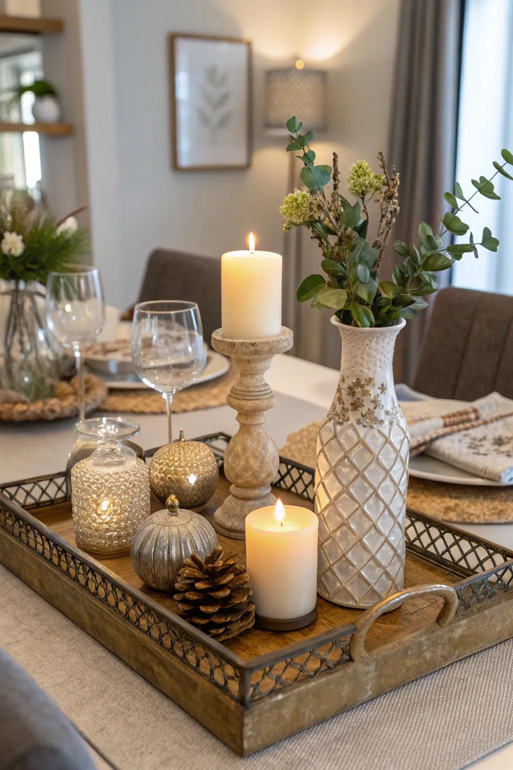 An ornamental serving dish refines the table setting.