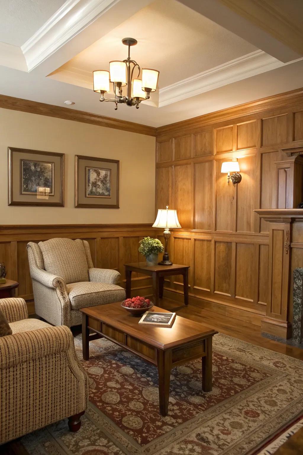 Wainscoting enriches living areas with added depth and sophistication.