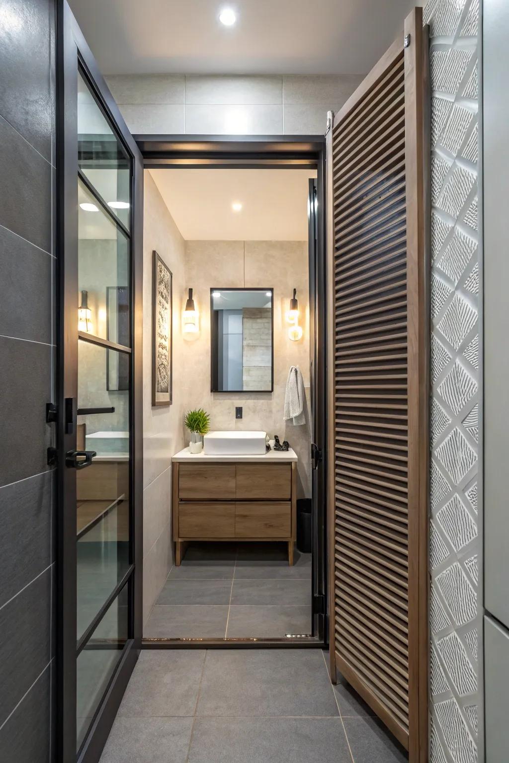 Accordion doors furnish a dynamic space-economizing resolution.