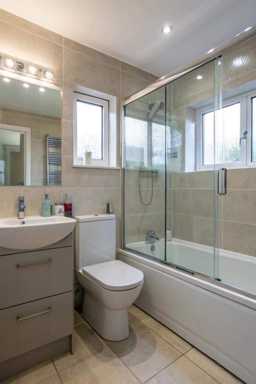 Glass walls sustain openness while defining functional zones.