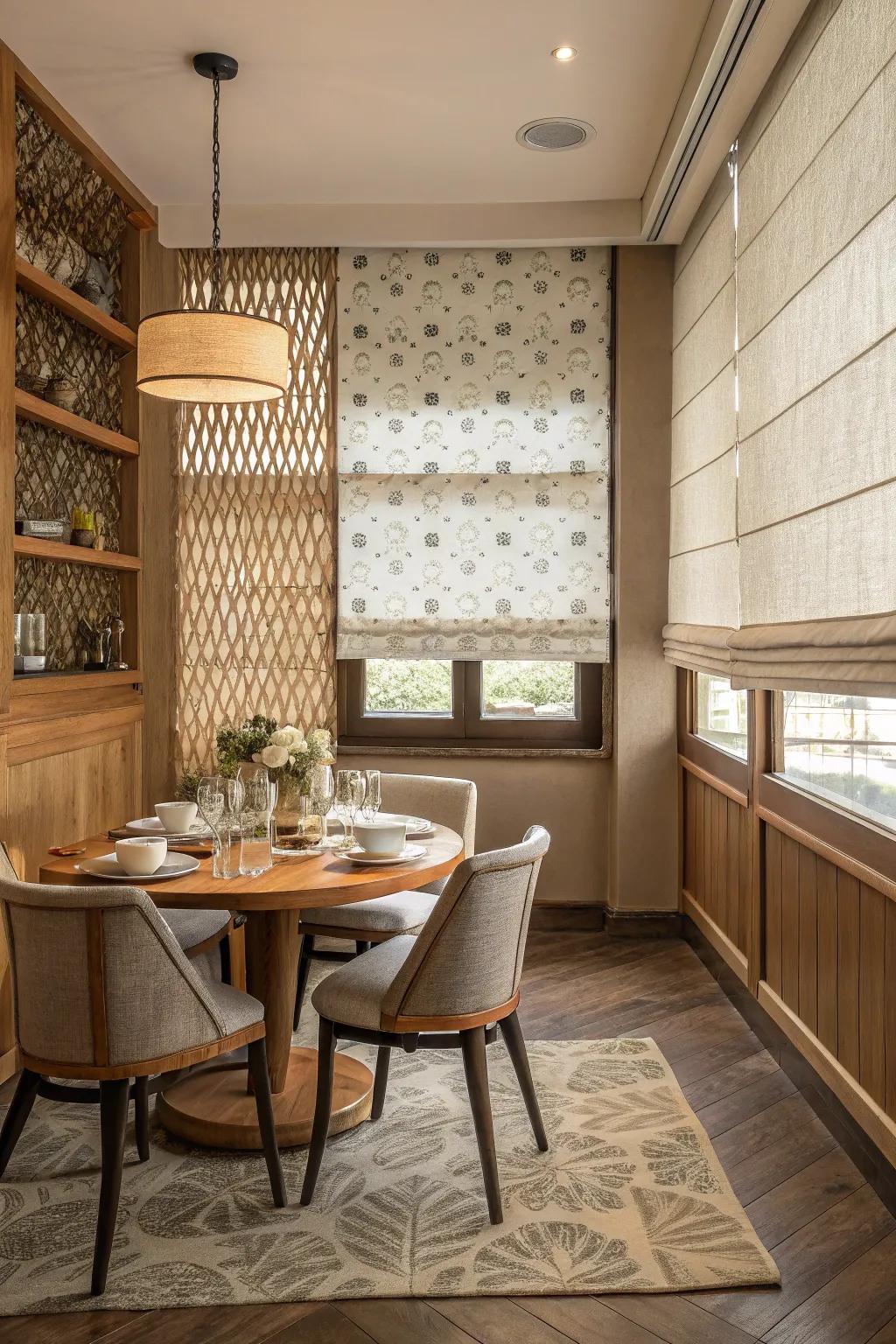 Double-layered shades provide versatility and style in light control.
