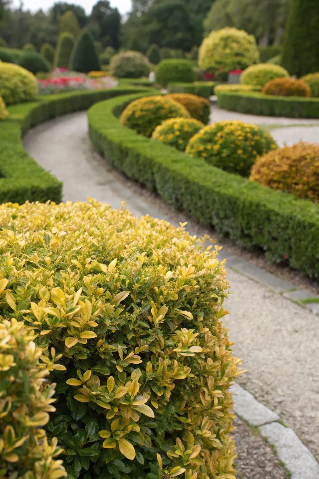 Chromatic verdure hedges incorporating year-round vibrancy.