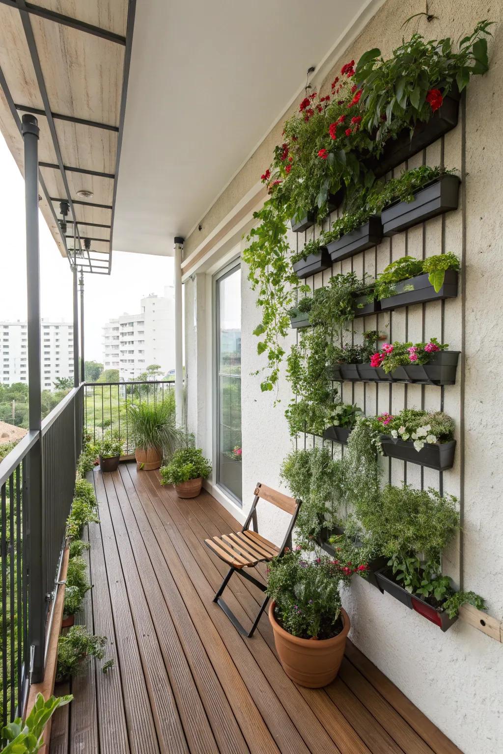 Capitalize on vertical space using planters to integrate greenery devoid of clutter.