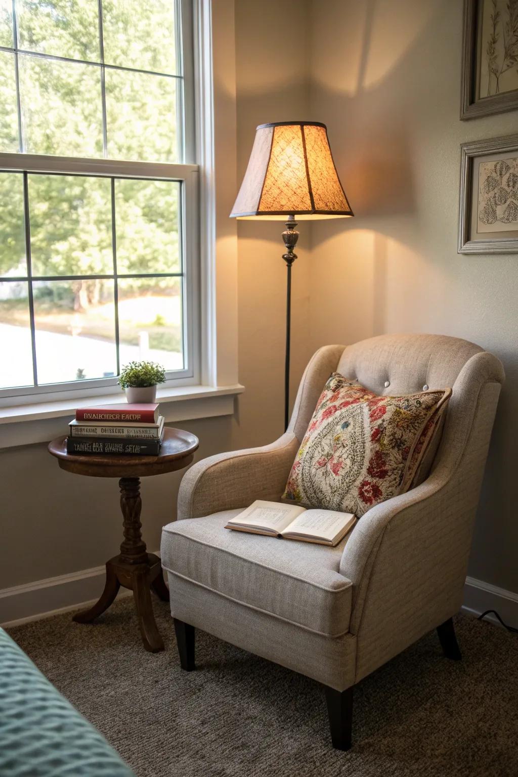 A reading alcove transforms a landing into a serene sanctuary.