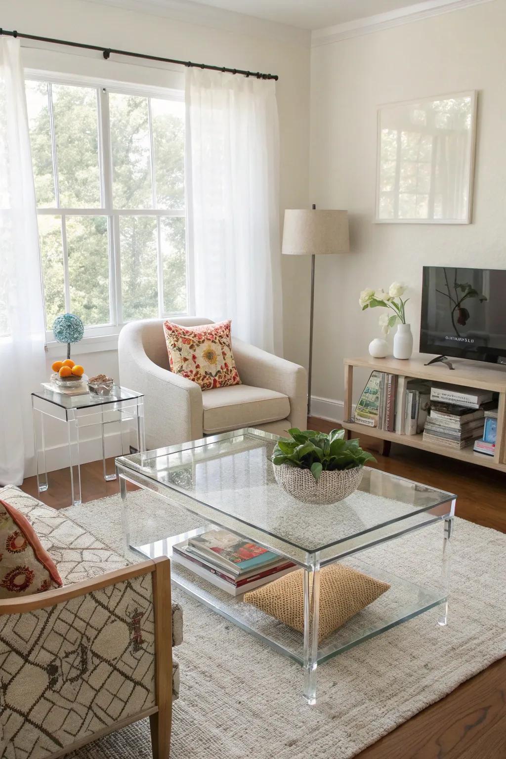 Transparent furnishings provide functionality sans the bulk.