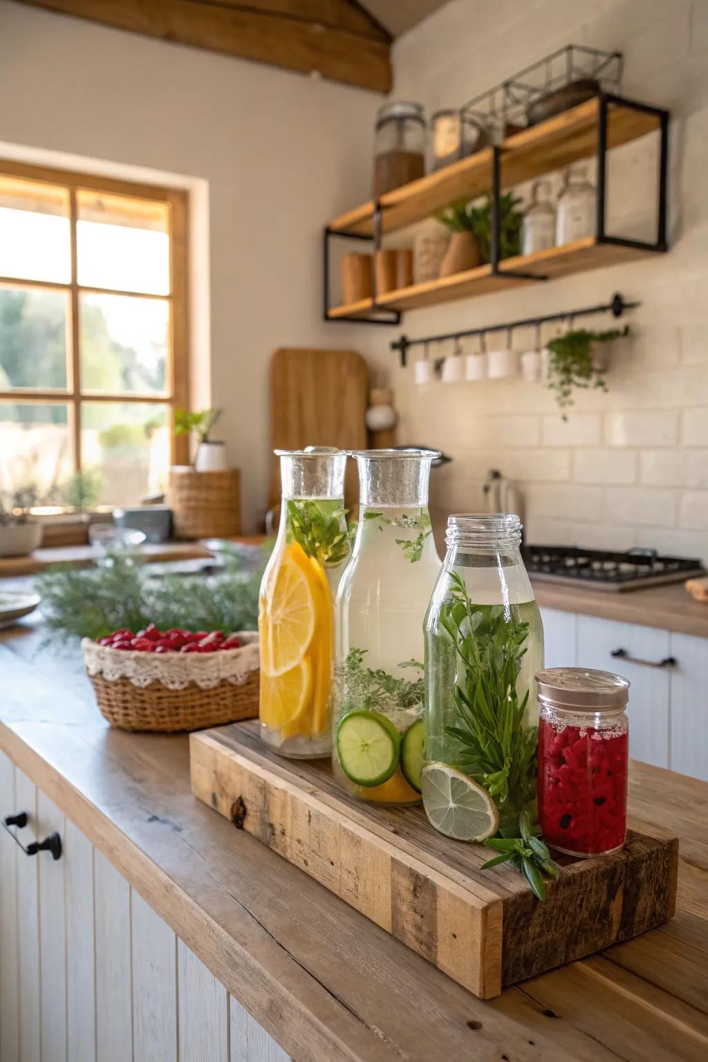 Revitalizing herb-infused waters to cleanse the palate.