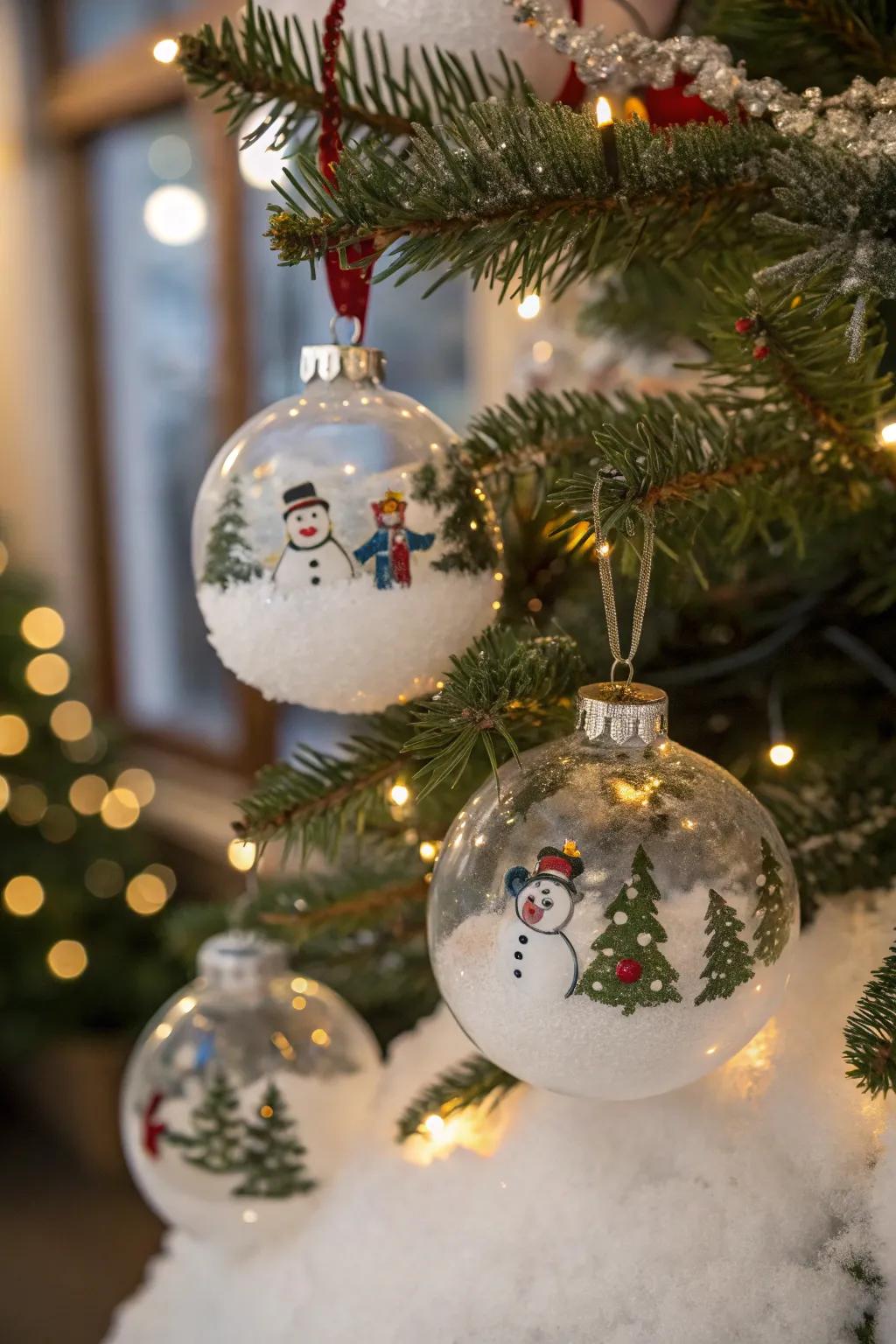 Mini snowman globes add a magical touch to holiday décor.